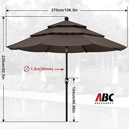 ABCCANOPY 9FT Patio Umbrella - Outdoor Waterproof Table Umbrella with Push Button Tilt and Crank, 8 Ribs UV Protection Pool Umbrella for Garden, Lawn, Deck & Backyard (Turquoise Stripes)