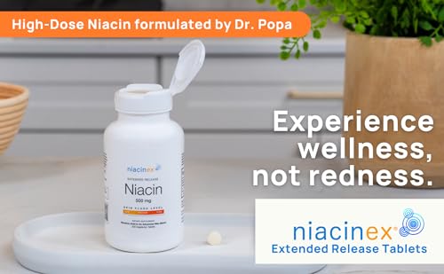 Niacin 500mg Extended Time Release Tablets Minimal to No-Flush, Vitamin B3 Supplement - Cholesterol Balance, Nicotinic Acid - Vegan, cGMP, made in The USA (1 Pack)