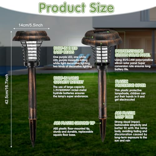 4 Pcs Solar Bug Zapper Waterproof Outdoor Mosquito Zapper Mosquito Killer and Lighting Mosquito Repellent Lamp for Indoor Outdoor Use Garden Patio, Purple and White Light (Silver, Stainless Steel)