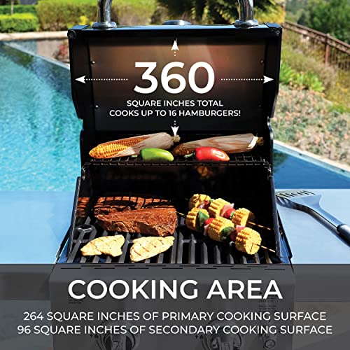 Permasteel 2-Burner Gas Grill, Foldable Side Tables, Grilling Tool Hooks, Propane Gas Barbecue Grill, Black with Copper Accent