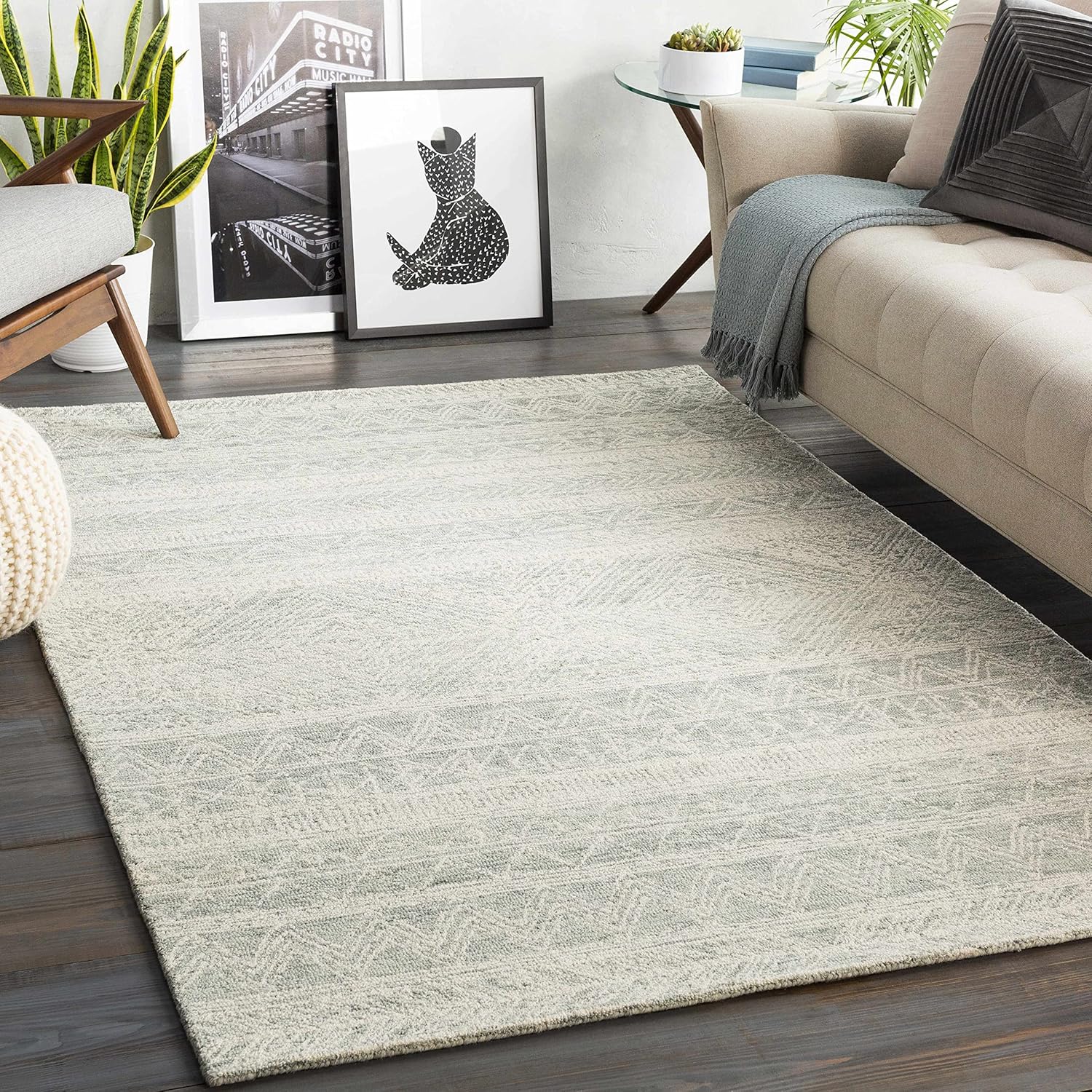 Hauteloom Grahn Wool Living Room, Bedroom Area Rug - Bohemian/Global - Green, Beige - 8' x 10'
