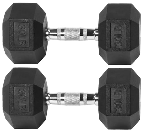 Signature Fitness Rubber Encased Hex Dumbbell, Multiple Sizes