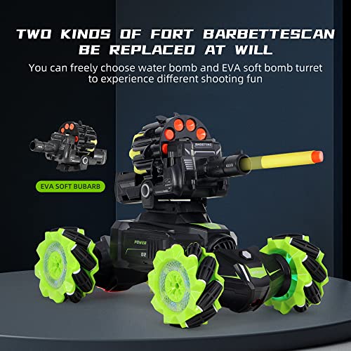 RC Car Shoot Nerf Bullet, Remote Control Hand Gesture Stunt Drift Truck, Hand Remote, 360°Rotating Battle Tanks with Soft Bullets Water Bomb, Spray, Music, Led, Toy Gifts（Green）…