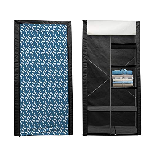 Ambesonne Asian Portable Fabric Wardrobe, Ocean Waves Inspired Artwork in Japanese Style Illustration Oriental Curvy Cultural, Clothing Organizer and Storage Closet with Shelves, 42.5