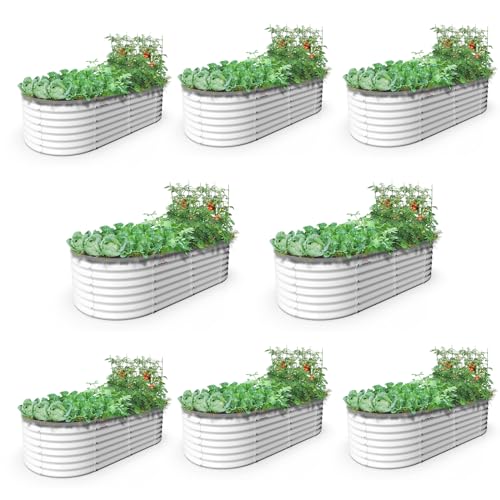 A ANLEOLIFE 2 Pcs 6X3X2 ft Oval Large Galvanized Raised Garden Beds Outdoor for Planting Vegetables Flowers Herb, Antique White