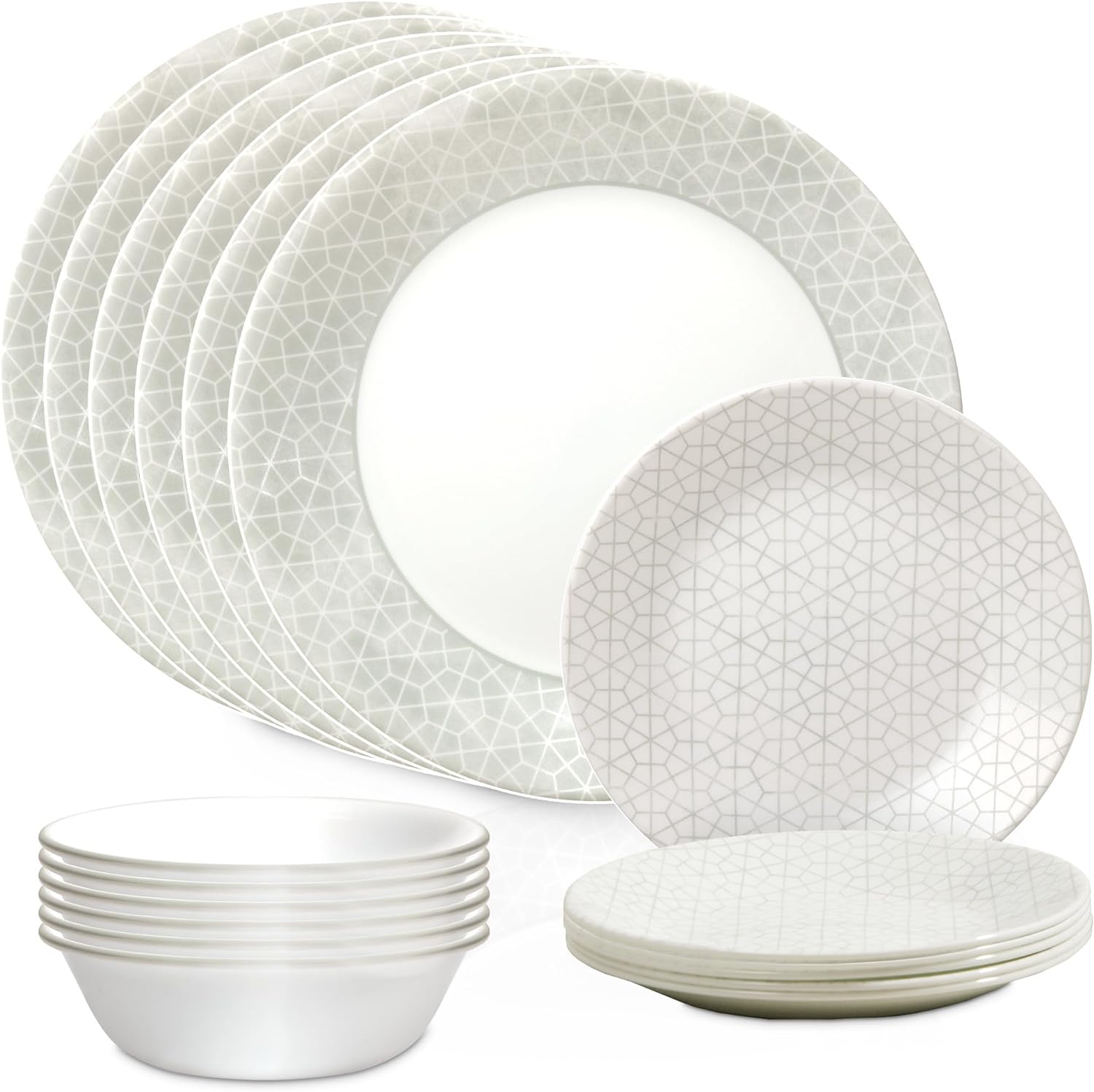 Corelle Vitrelle 18 Piece Glass Dinnerware Sets, Service for 6 & 6-Piece Salad Plates Set, Triple Layer Chip Resistant