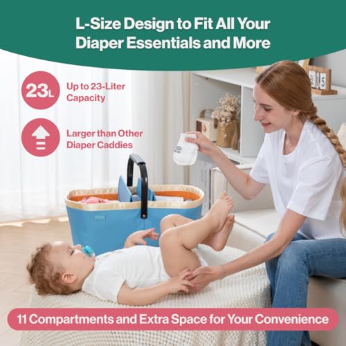 BabbleRoo Diaper Caddy: Large Capacity Diaper Organizer Basket, Perfect for Storing Baby Wipes, Diapers & Baby Essentials. Spacious, Convenient for Parents of Newborn Babies – Black