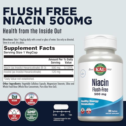 KAL Niacin Flush-Free Capsules 500 Mg, 120 Count