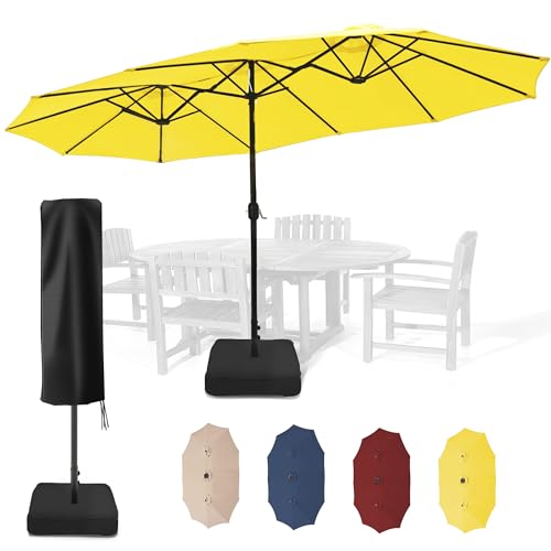 Sundale Outdoor 15ft Large Patio Umbrellas with Base Included and Umbrella Cover, Outdoor Double-Sided Umbrella for Poolside Garden