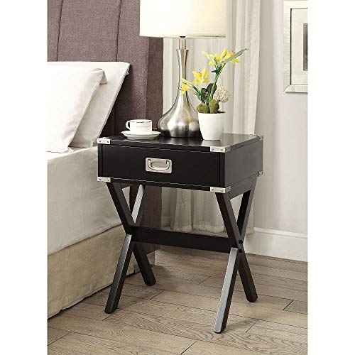 Modern Wooden End Table Accent Table Metal Corners and Flush Mount Drawer Pulls Design Nightstand with X Shape Base for Bedroom Living Room Study or Office (White)