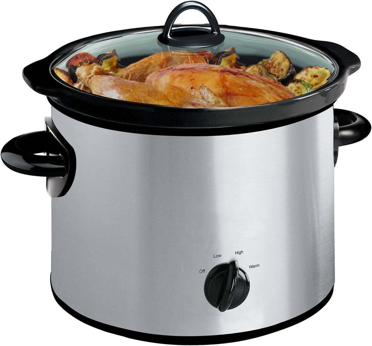 Slow Cooker Casserole Crock Mini: 3-Quart Small Cooking Slow Cookers Pot with Lid, for 2-4 People, Removable, Oven-Safe Casserole-Shaped Stoneware, (Stainless Steel, Black)