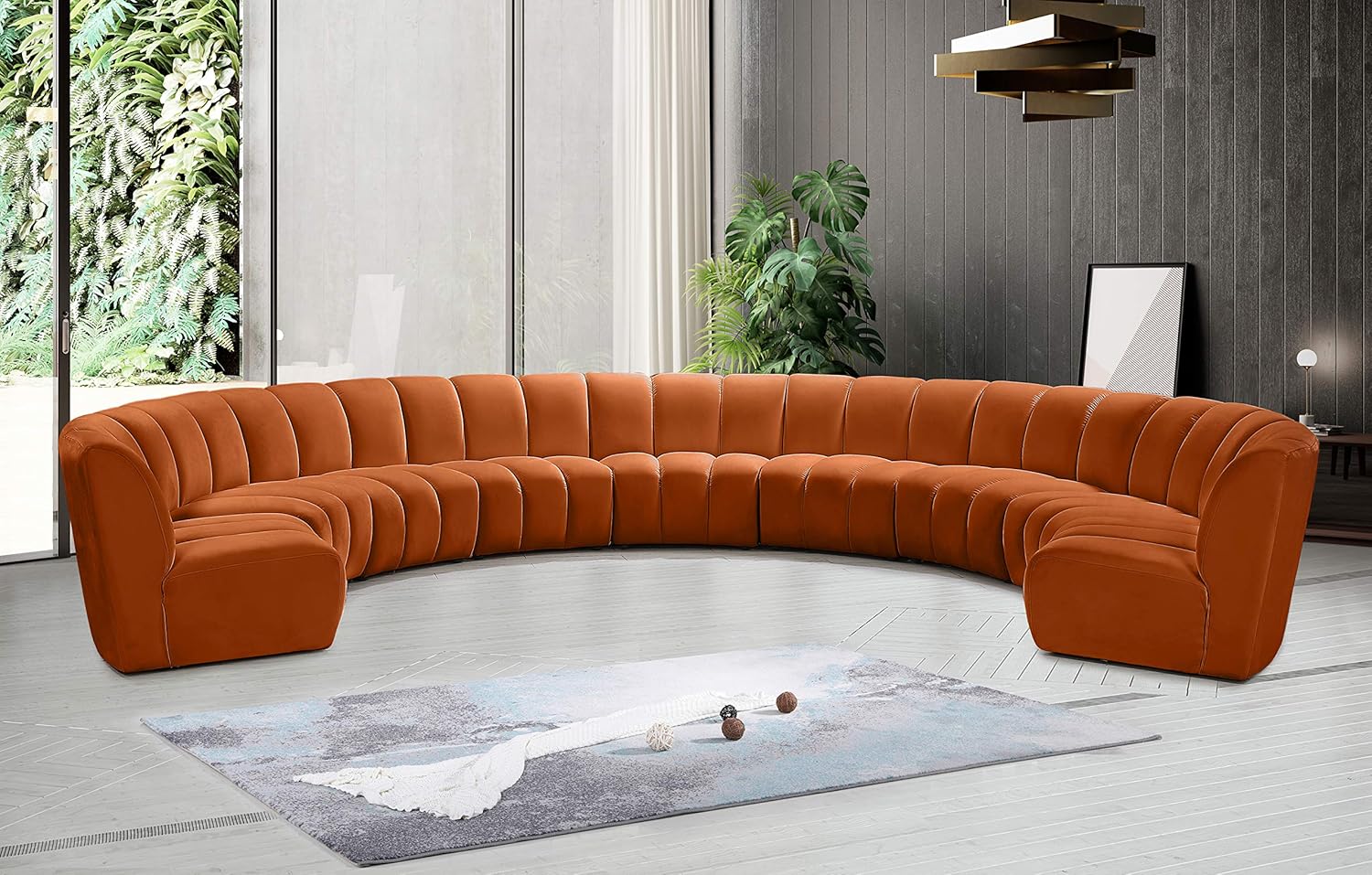 Meridian Furniture Infinity Collection Modern | Contemporary Modular Sectional with Luxurious Deep Channel Tufting, 9 Piece, Cognac