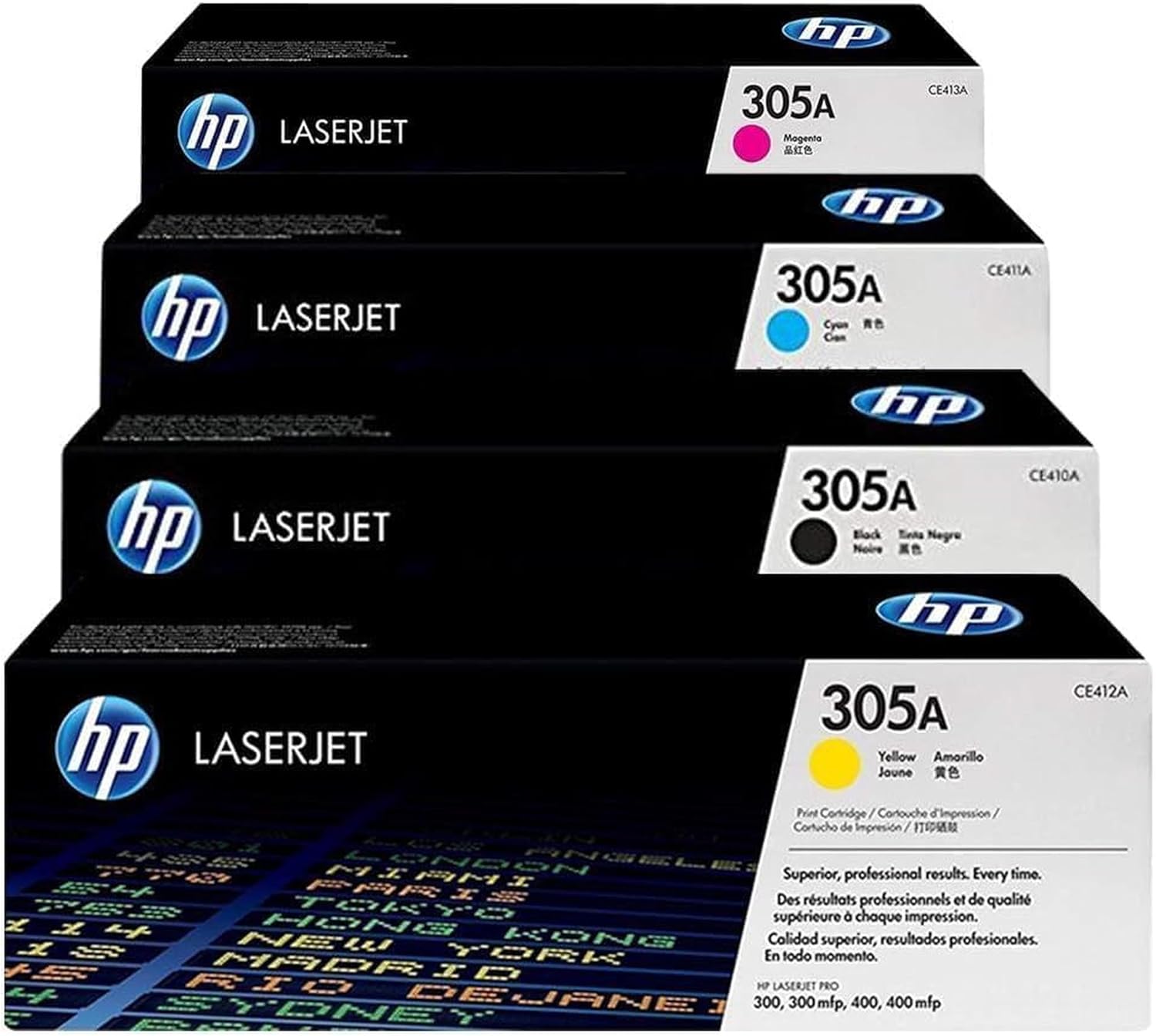 Original HP 305A Toner Cartridge CE410A / CE411A / CE412A / CE413A 4Pack Black, Cyan, Yellow, Magenta Works with The HP Laserjet Pro 400 MPF M425dn, M425dw, M425nw Printers