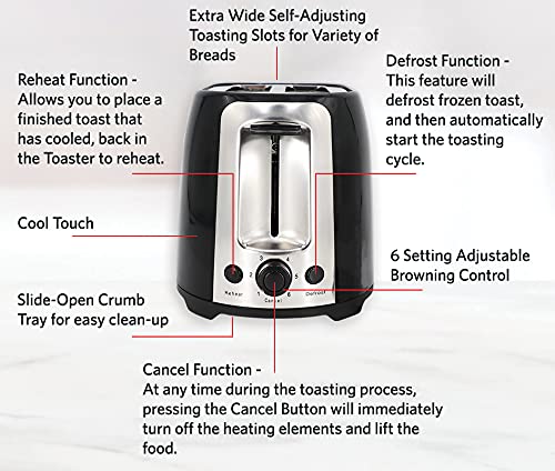 EUROSTAR Cool Touch Wide-Slot 2-Slice Toaster (RED)