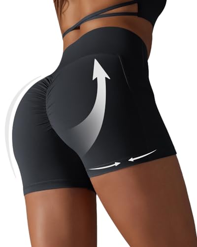 Workout Shorts for Women 2 Pcs Pack Cross Waist Active Gym Spandex Stretchy Yoga Compression with Side Pockets