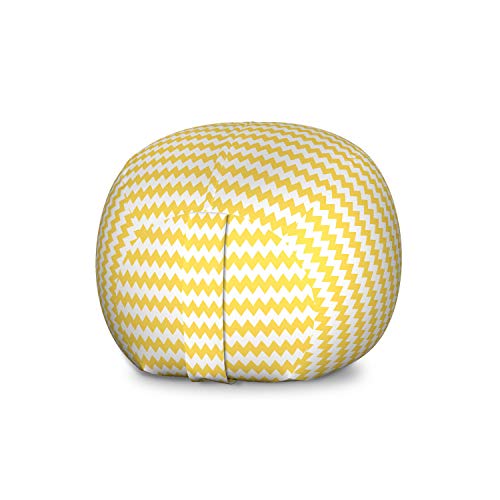 Ambesonne Yellow Chevron Storage Toy Bag Chair, Old Fashioned Sharp Zigzag Stripes Geometric Sunny Summer Motif, Stuffed Animal Organizer Washable Bag, Small Size, Earth Yellow White