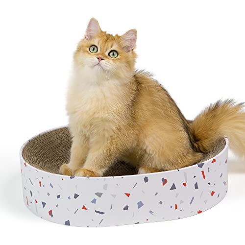 Cat Scratcher Cardboard,2 in 1 Oval Cat Scratch Pad Bowl Nest for Indoor Cats Grinding Claw,Round Cat Scratching Board Corrugated Lounge Cat Beds&Furniture Protector for Couch & Carpets & Sofas