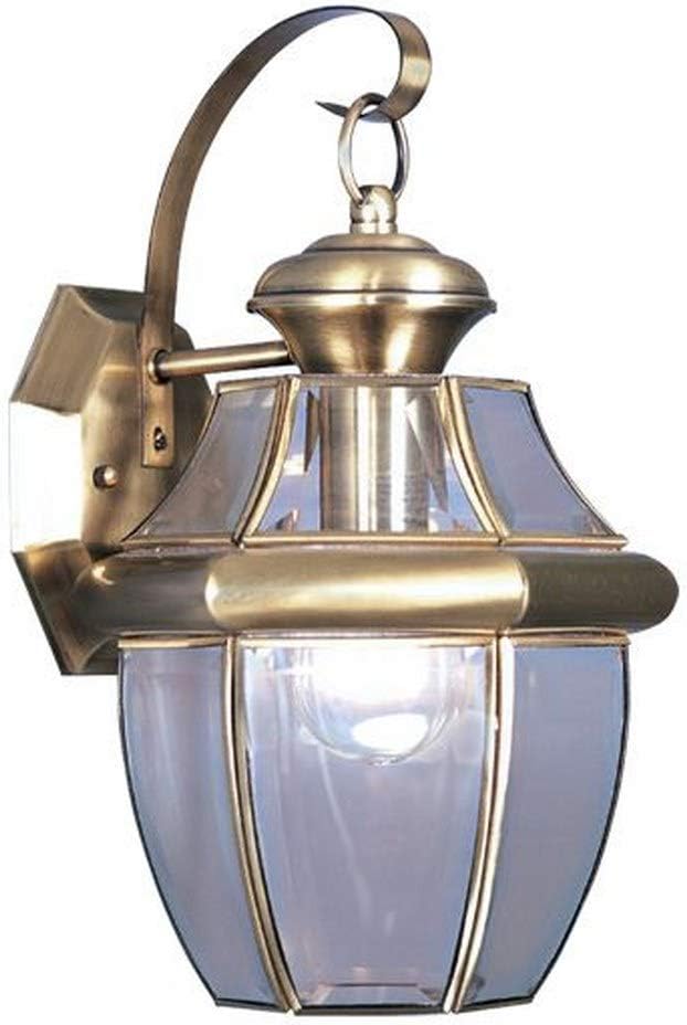Livex Lighting 2151-01 Monterey 1 Light Outdoor Antique Brass Finish Solid Brass Wall Lantern with Clear Beveled Glass