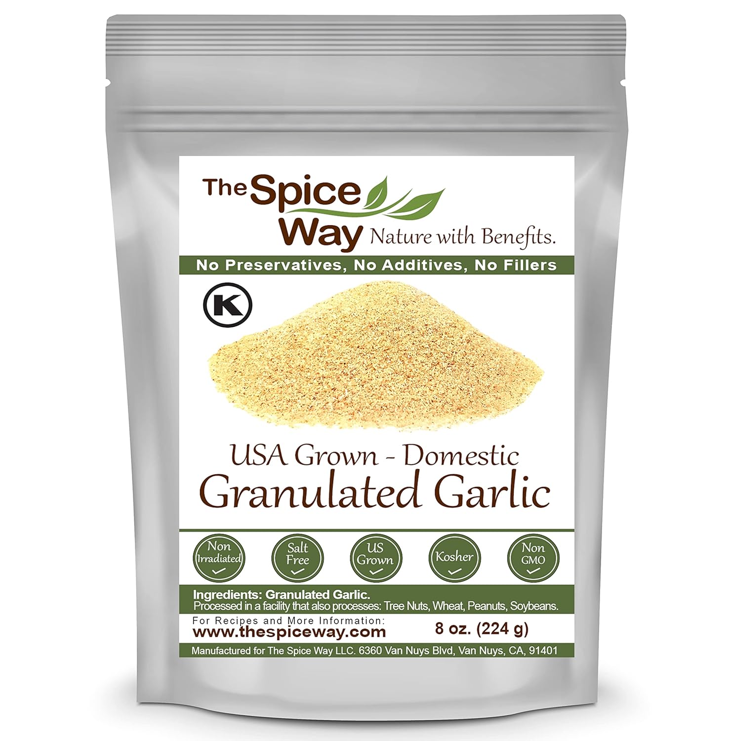 The Spice Way Granulated Garlic - Domestic, US Grown (8 oz) resealable bag