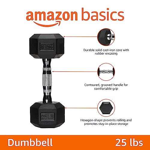 Amazon Basics Rubber Encased Exercise & Fitness Hex Dumbbell, Single, Hand Weight For Strength Training