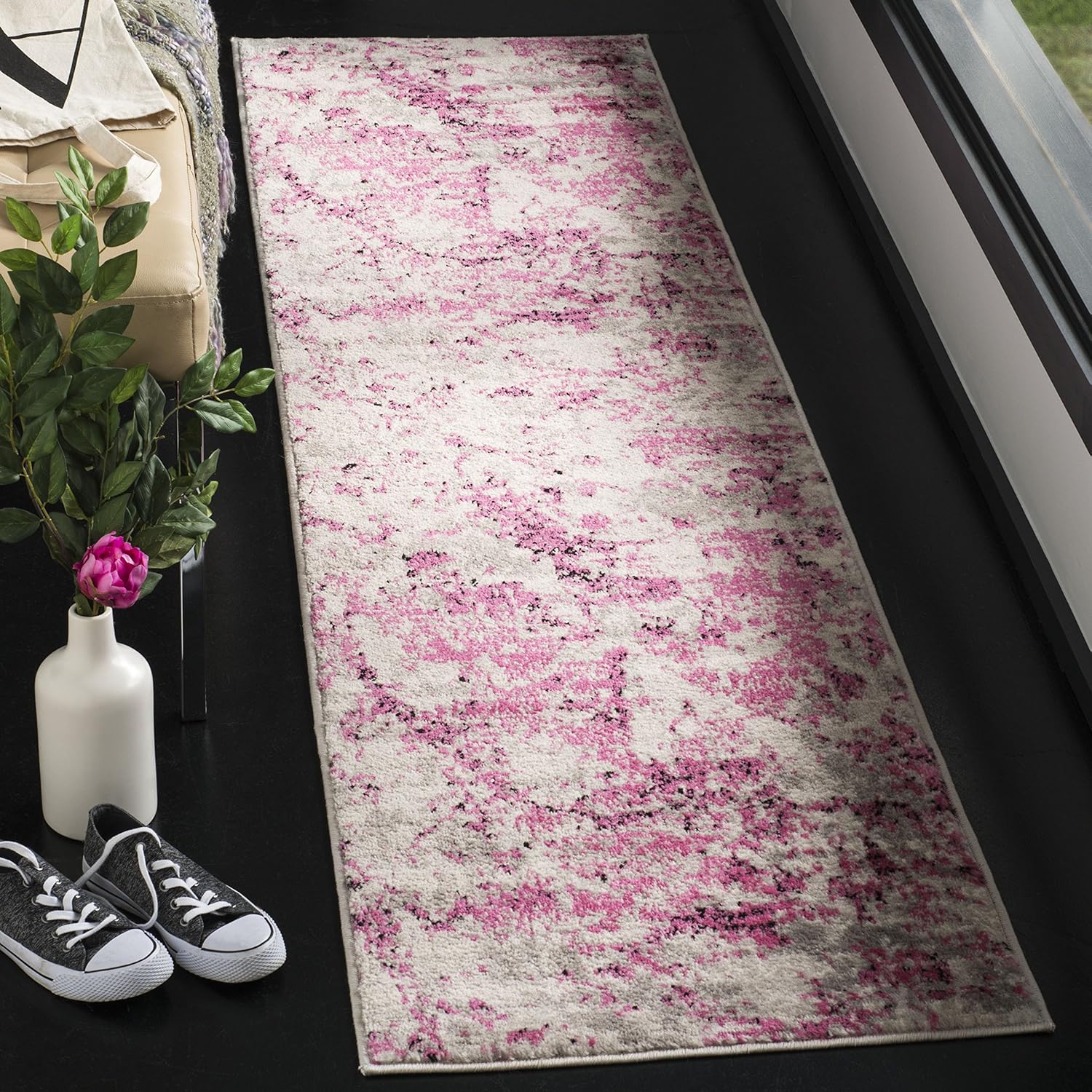 SAFAVIEH Skyler Collection 2' x 6' Pink / Ivory SKY186N Modern Abstract Non-Shedding Living Room Entryway Foyer Hallway Bedroom Runner Rug