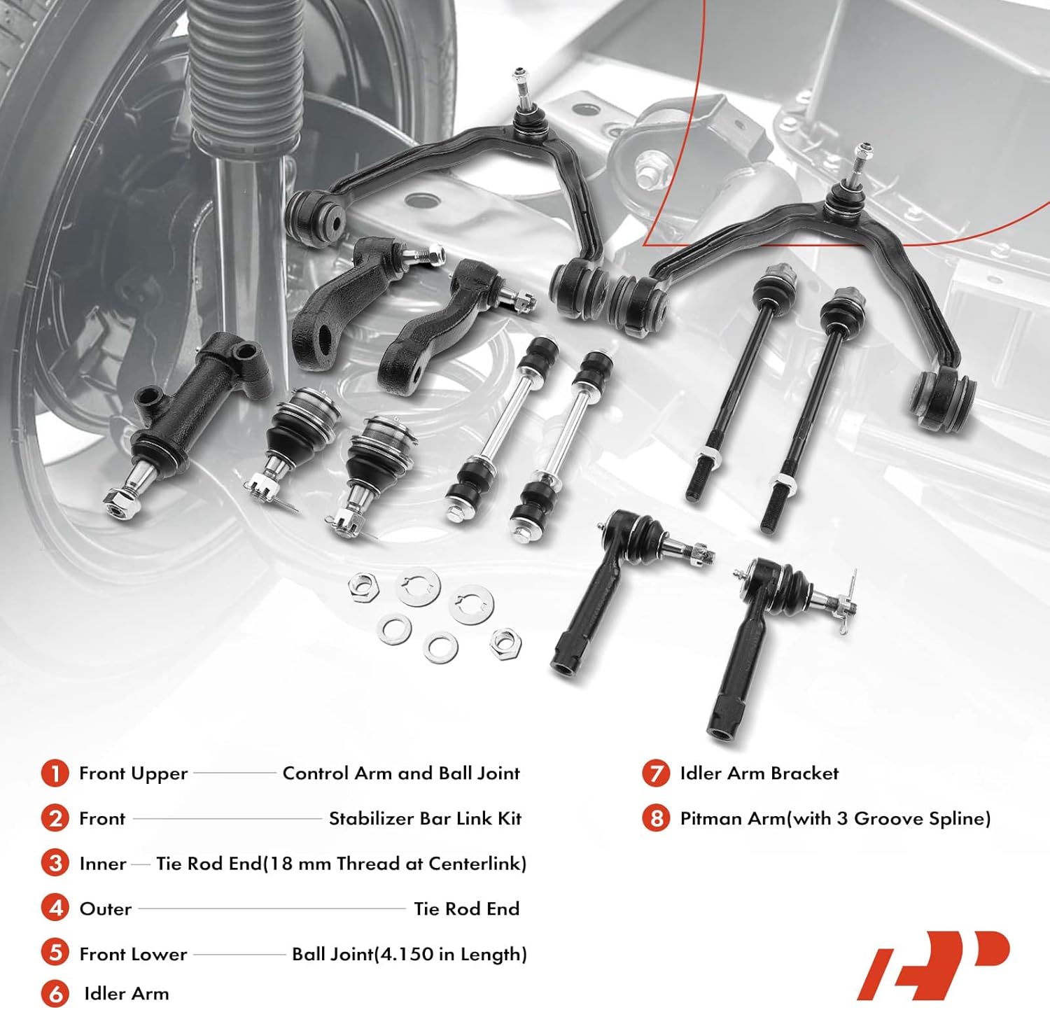 A-Premium Set of 13, Front Upper Control Arm, Sway Bar Link, Lower Ball Joint, Inner Outer Tie Rod End, Compatible with Chevrolet & GMC & Cadillac - 1999-2007 - Silverado Avalanche Sierra Escalade