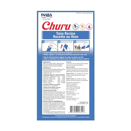 INABA Churu Lickable Purée Wet Treat for Cats - No Grains, No Preservatives, with Added Vitamin E and Green Tea - 6 Flavor Pack of 24 Tubes