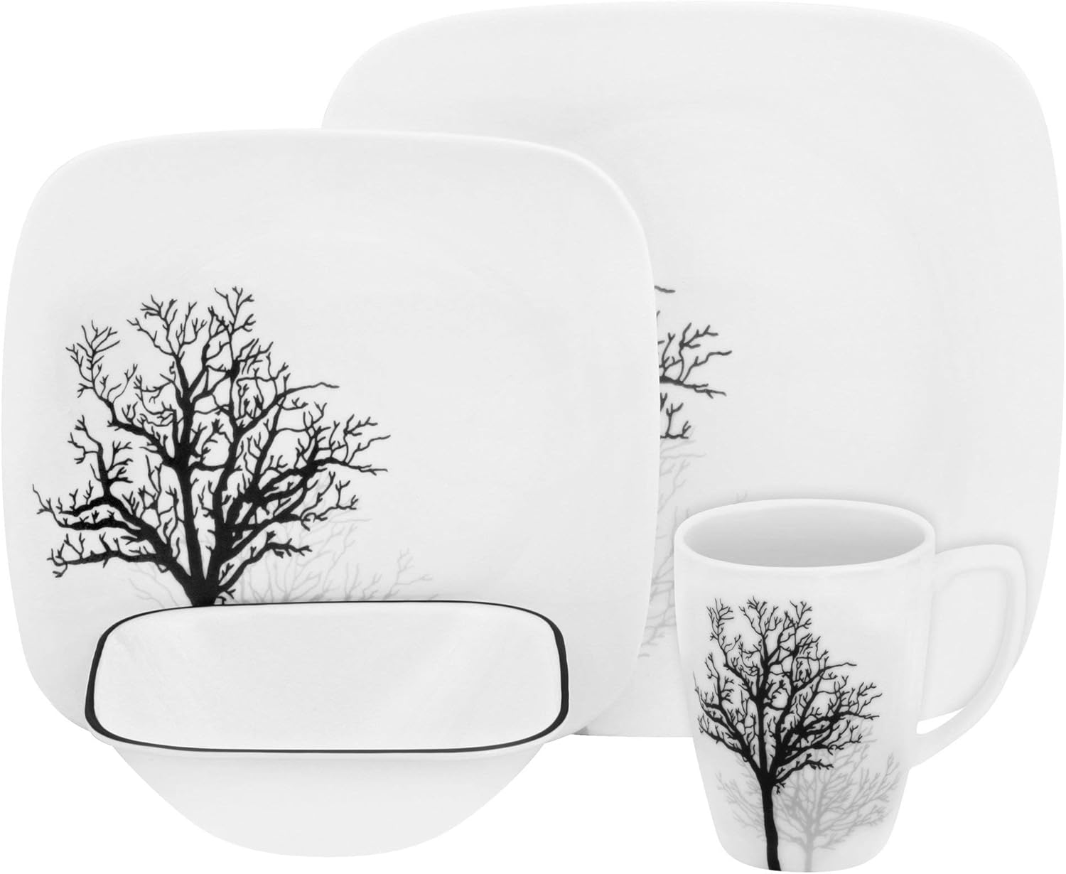 CORELLE Square Timber Shadows 16-pc Dinnerware Set, 1, white