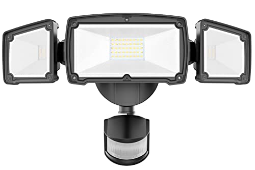 2pack LED Motion Sensor Outdoor Lights Security Lights,38W 4200LM Flood Lights Outdoor Motion Sensor Lights,6000K,IP65 Waterproof,3 Head Motion Detection Outdoor Lights for Yard Garage Porch-Black