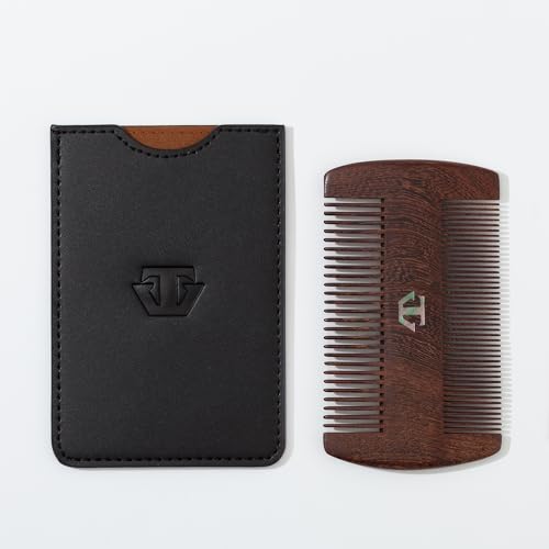 Premium Sandalwood Beard Comb with Mother of Pearl Decoration and Black Case - Traditional Craft Work & The Lux Edition for the Perfect Beard & Mustache Grooming and Gift for Men - TRAWILD (BLACK)