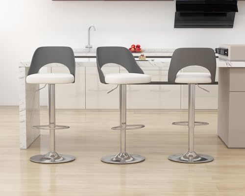 KCC Counter Height Adjustable 25''-33'' Bar Stools Set of 3, Modern Velvet Upholstered Swivel Barstools with Hollow Backrest and Solid Base for Kitchen Island Dining Room(Black)