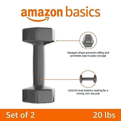 Amazon Basics Vinyl Coated Hexagon Workout Dumbbell Hand Weight - Set of 2