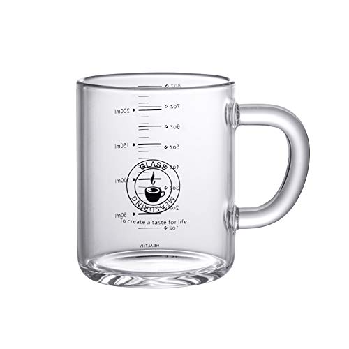8 Oz Glass Measuring Cup Microwave Safe Graduated Beaker Food-Grade High Borosilicate Glass Cup Heat-Resistant Transparent Scale Milk Cup Hot Cold Beverage Water Mug