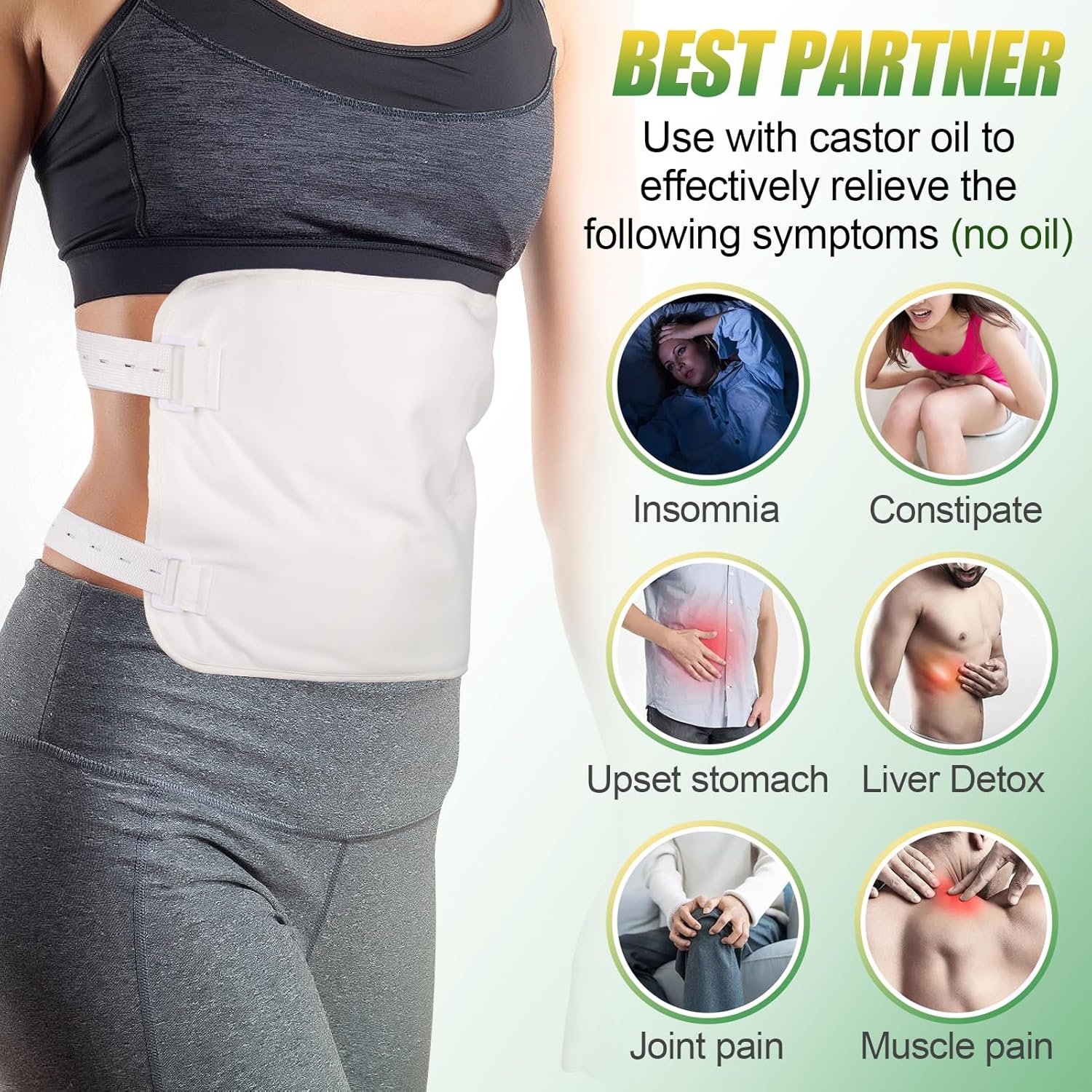 2Pcs Castor Oil Pack Wrap- Reusable Organic Castor Oil Pack Kit for Liver Detox Women Gift- Castor Oil Pack Compress with Storage Bag for Constipation Inflammation Aid Sleep, White, Oil Not Included