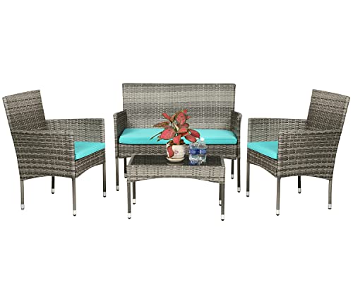 FDW 3 Piece Patio Furniture Sets Wicker Patio Chairs Rattan Outdoor Bistro Set Outdoor Furniture for Backyard Porch Poolside Lawn,Grey Cushion