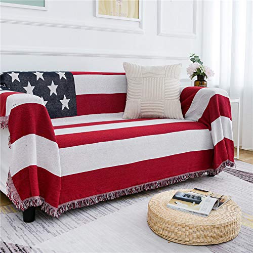 MayNest American Flag Throw Blanket Reversible Soft Woven Cotton Thick Large Tassels Rug Vintage USA Military United States Print Knit Tapestry Chair Recliner Loveseat Couch Sofa Cover (Small: 71x51)