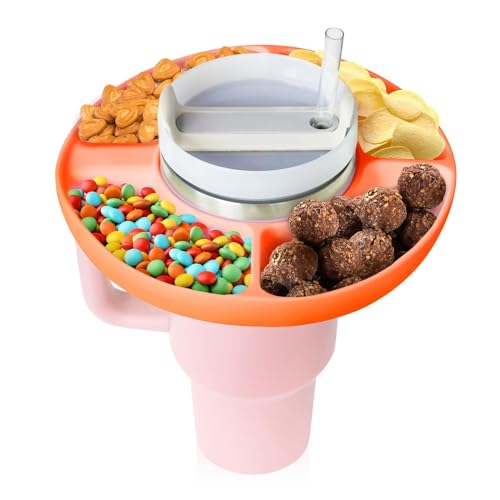 Stanley snack tray, Snack Container for Stanley Tumbler 40 oz, 4 Compartment Reusable Snack Platters for Stanley Quencher Adventure (Orange)