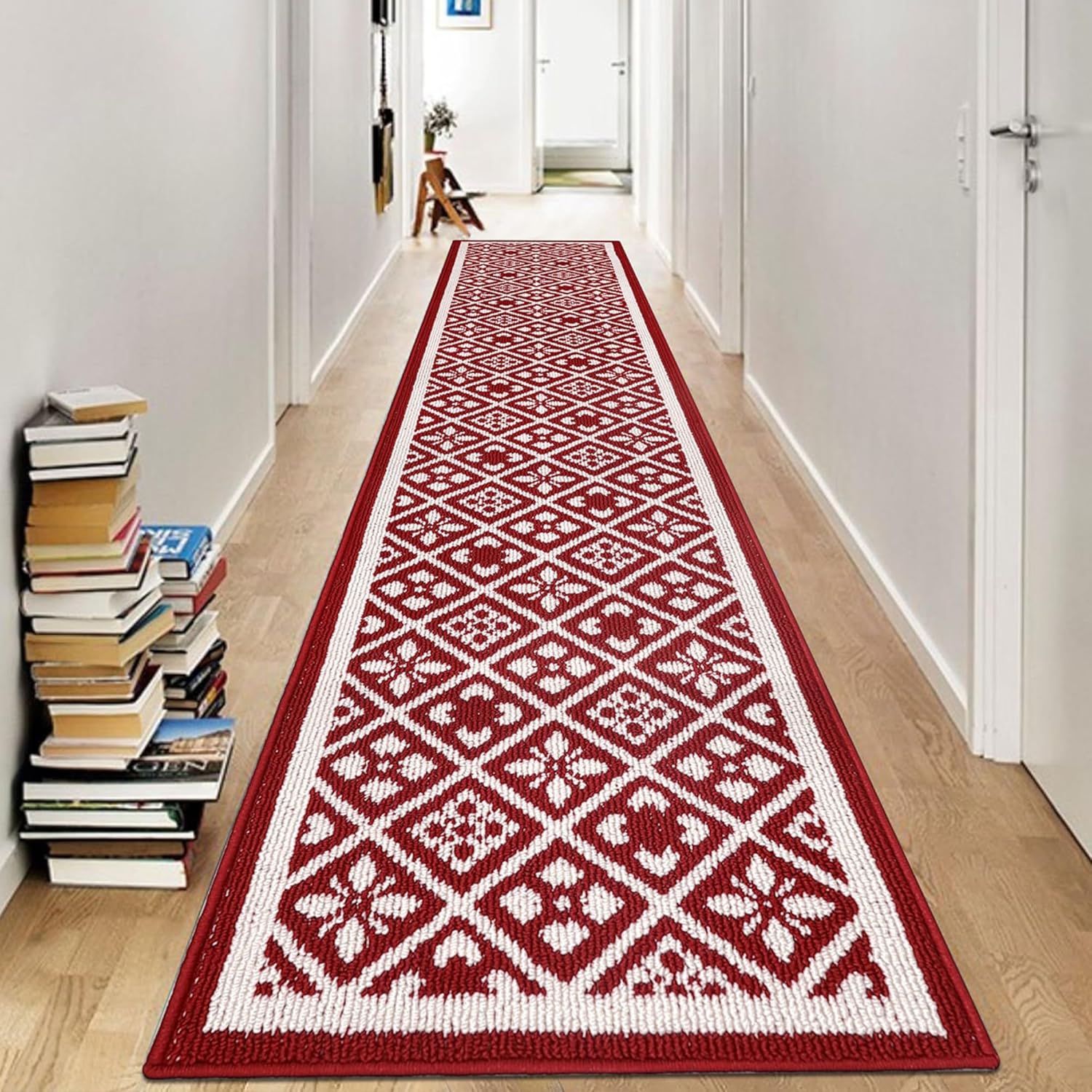 Ileading Runner Rugs for Hallways 2x10ft Heavy-Duty Durable Entryway Floor Mat with Non Slip Rubber Backing for Busy Traffic Extended Indoor Doormat Machine Washable Christmas Kitchen Throw Rug(Red)