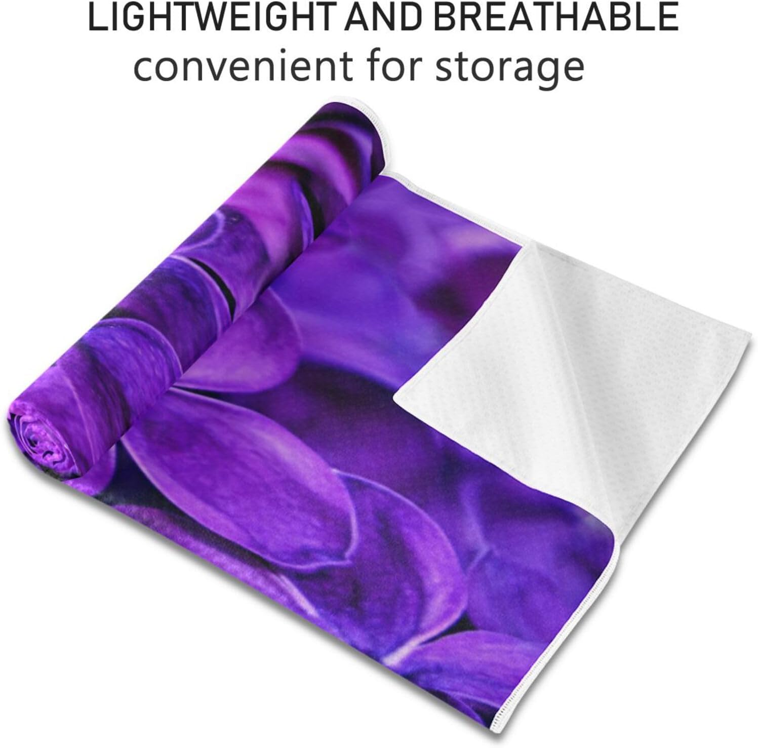 Lilac Purple Floral Yoga Mat Towel, Non Slip Sweat Absorbent Hot Yoga Towel Portable Lightweight Travel Workout Towel with Storage Bag for Home Yoga, Pilates, Fitness 73x 27 Inch