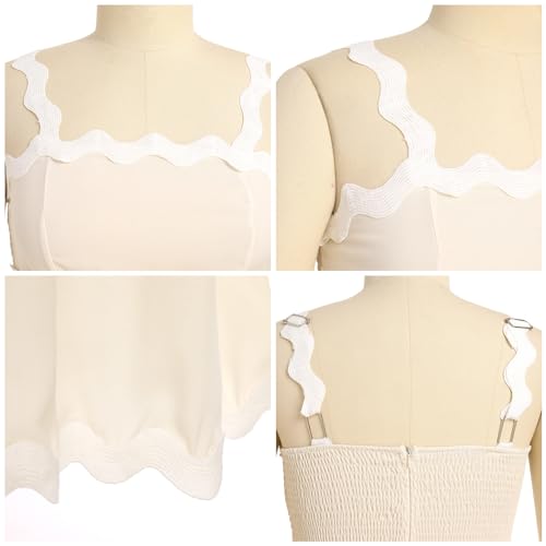 IDOPIP Women's Summer Boho Mini Dress Smocked Empire Waist Rickrack Trim Flowy Sundress Spaghetti Straps A-Line Swing Dress