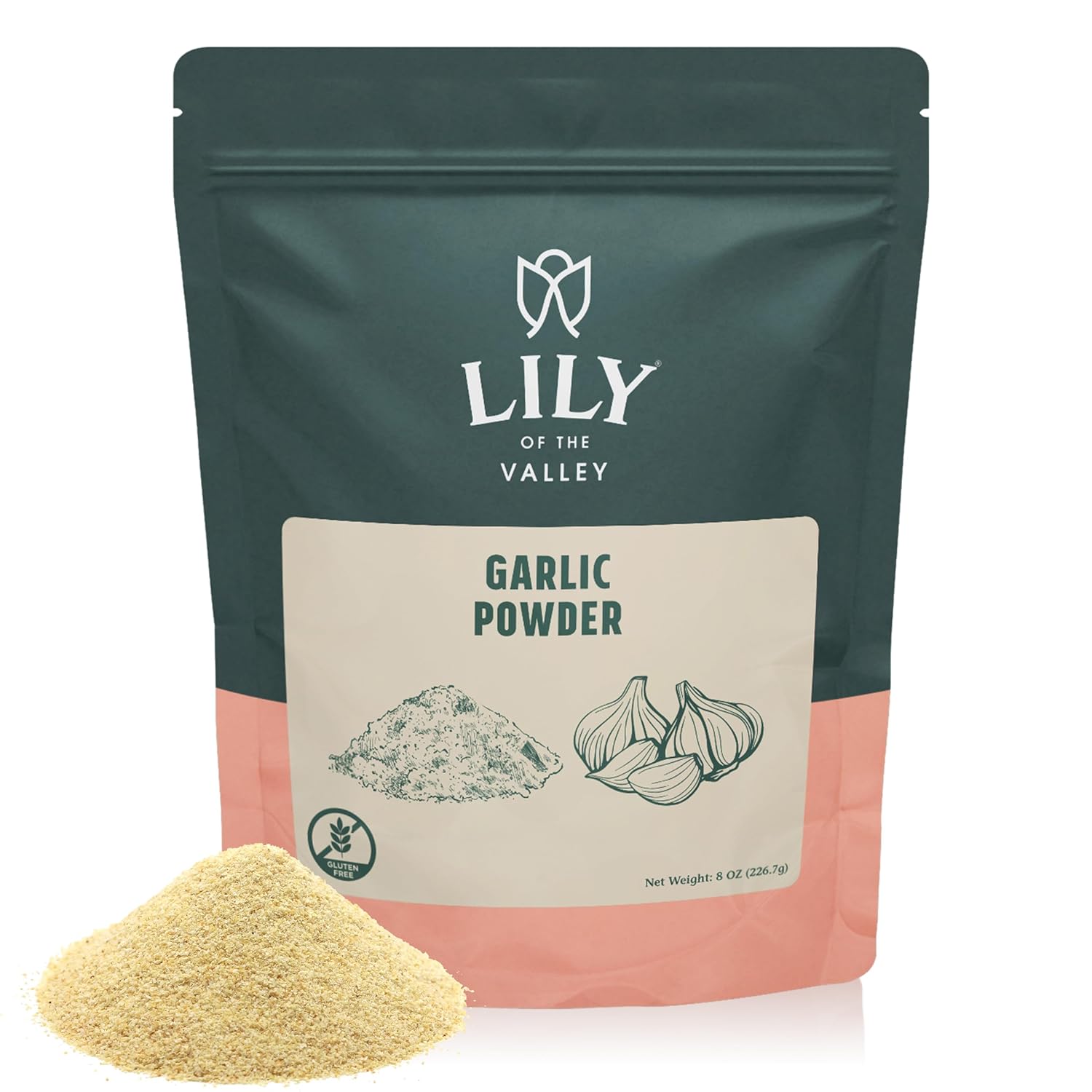 Lily of the Valley Garlic Powder - Fine Powder - Adds Flavor and Taste - Raw from India - Seasoning for Cooking & Grilling - Vegan & Gluten-Free - Packed in Resealable Pouch (8oz, 226g)