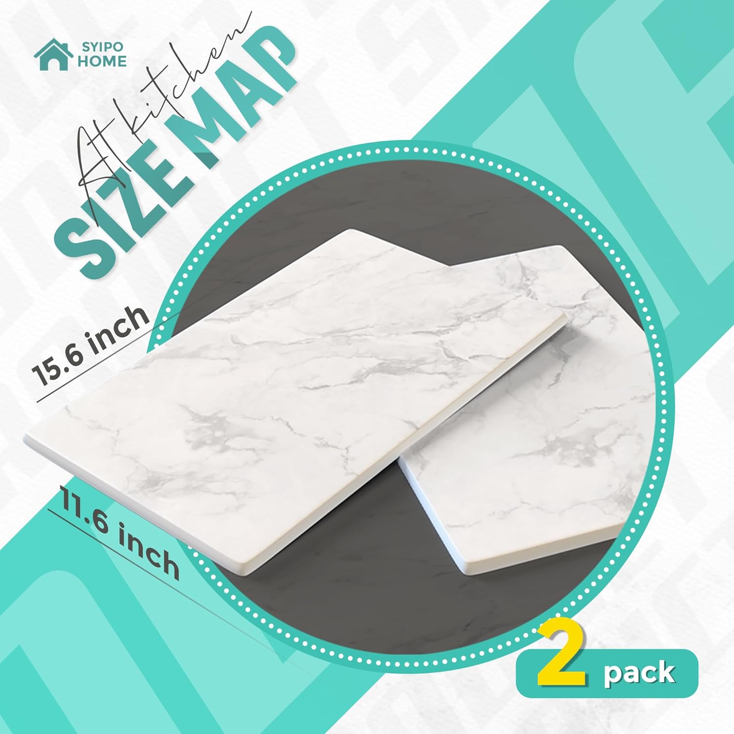 SYIPO Stone Dish Drying Mat-2 Pack Marble Stone Drying Mat for Kitchen Counter Super Absorbent Quick Drying Diatomaceous Earth Dish Drying Mat Drying Stone | Non-Slip & Heat Resistant,15.6X11.6