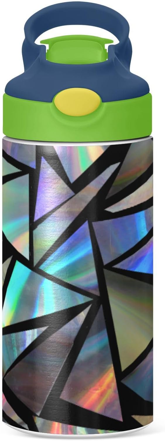 Iridescent Water Bottle for Kids, 12 oz Leakproof Double Walled Insulated Stainless Steel Water Bottle Travel Tumbler with Straw Lid for Girls Boys Toddlers