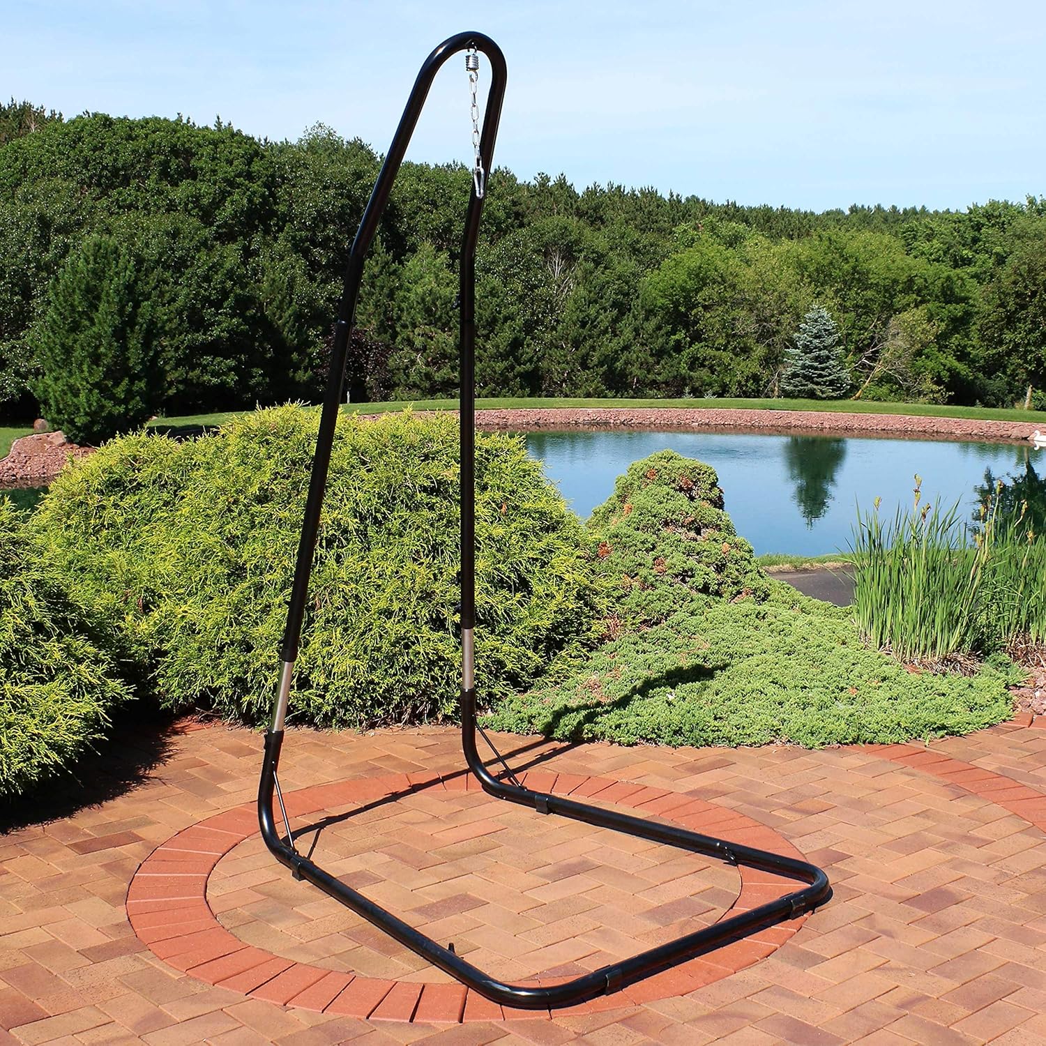 Sunnydaze XL Gray Hanging Polyester Rope Caribbean Hammock Chair and 79- to 93-Inch Tall 330-Pound Weight Capacity Heavy-Duty Hanging Chair Stand Bundle