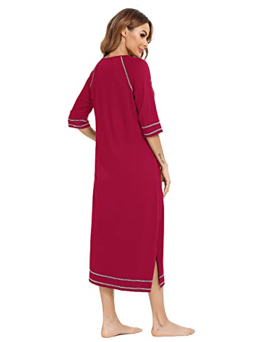 Veseacky Women Robe Zipper Front House Coat 3/4 Sleeve Nightgown Full Length Ladies Lounge Dress with Pockets S-XXL