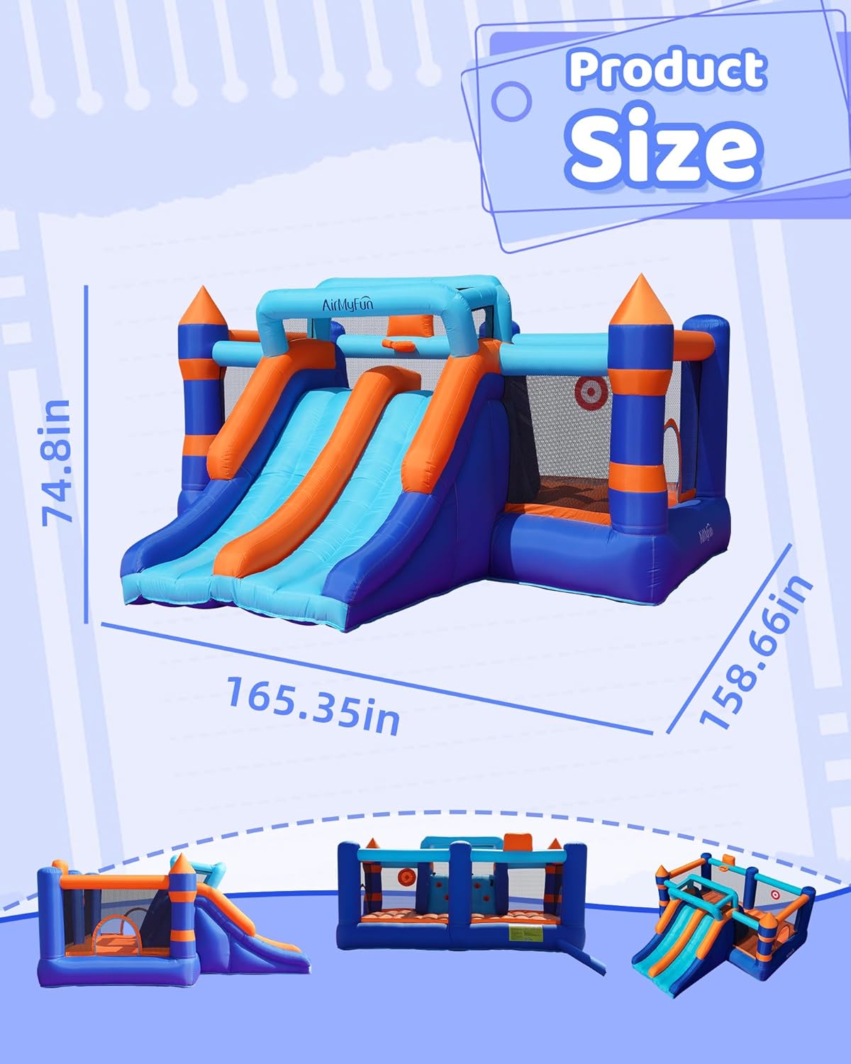 Inflatable Bounce House, Bouncy House with Double Slide,Jumping Bouncing House, Bounce Castle for Kids Indoor Outdoor, Playhouse with Basketball Rim, Pitching Game