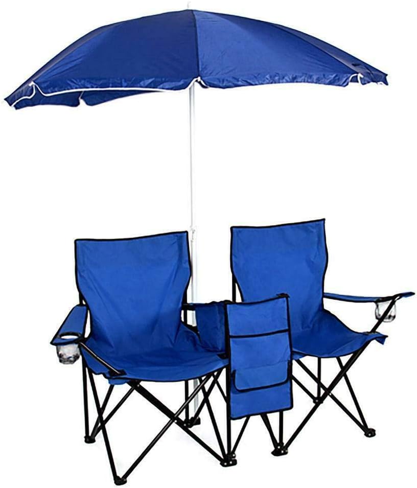 Foldable Picnic Beach Camping Double Chair+Umbrella Table Cooler Fishing Fold Up