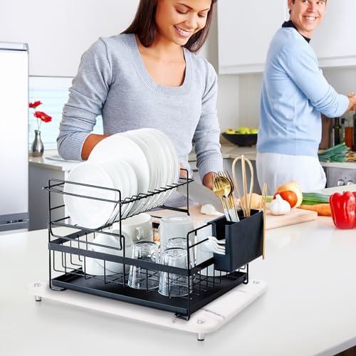 Stone Dish Drying Mat, Marble Dish Drying Mat for Kitchen Counter, Diatomaceous Earth Dish Drying Stone Mat, Quick Drying Absorbent Dish Mat with 4 Non-slip Legs (15.7