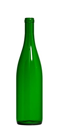 North Mountain Supply 750ml Glass California Hock Wine Bottle Flat-Bottomed Cork Finish - Case of 12 - Champagne Green