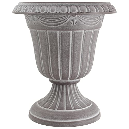PL00GY Classic Traditional Plastic Urn Planter Indoor/Outdoor, 16